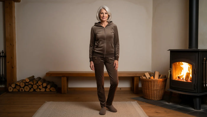 Nicki Freizeitanzug Braun für Damen: Kapuzenjacke und Hose in Kaffeebraun