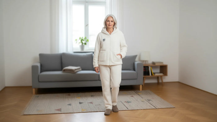 Weißer Freizeitanzug mit Bärenohren für Damen aus weichem Plüsch