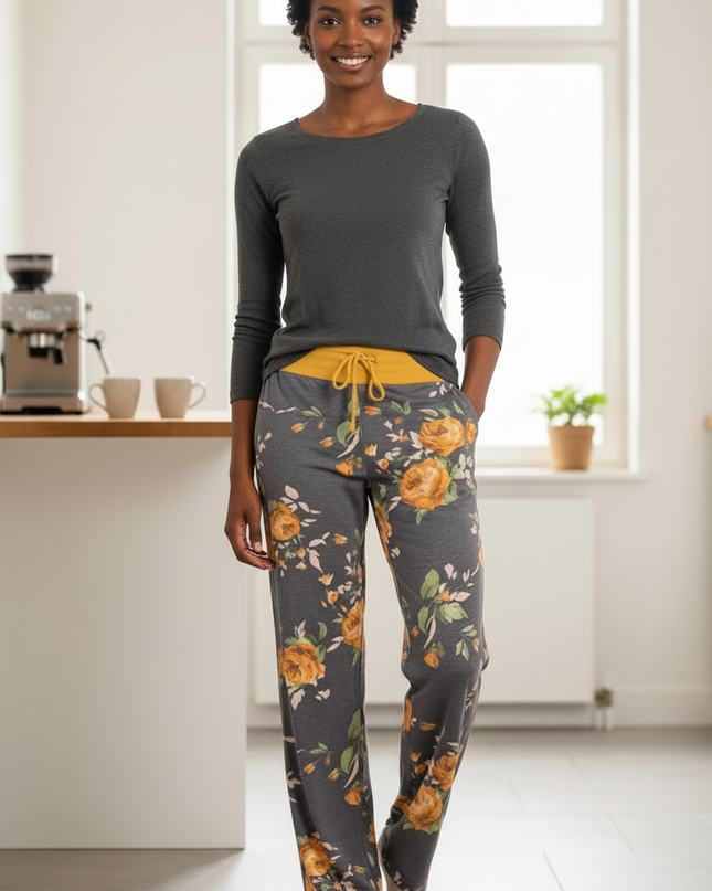 Freizeithose Damen Blumenmuster Gelb weite Passform - Ansicht 3