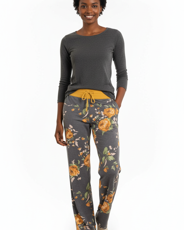 Freizeithose Damen Blumenmuster Gelb weite Passform - Ansicht 5