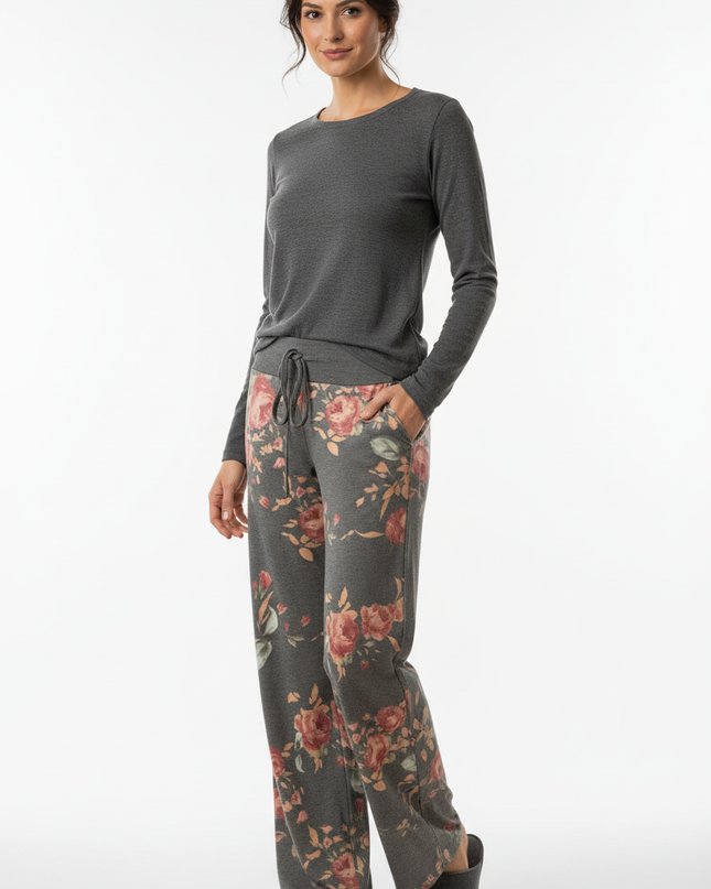 Freizeithose Damen Blumenmuster Grau - bequem & weit - Ansicht 5