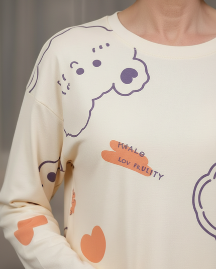 Hausanzug Hasenmotiv Creme: dünner Langarm-Jersey - Ansicht 4