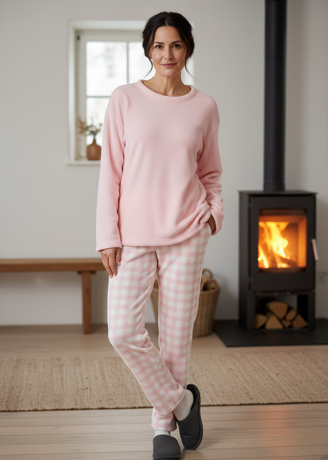 Hausanzug Karohose Rosa - Fleece-Set mit Karomuster - Ansicht 1