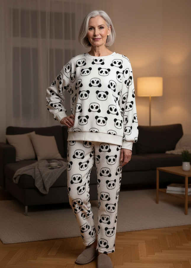 Hausanzug pandamuster - kuscheliges Fleece-Set in Weiß - Ansicht 1