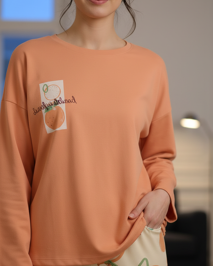 Hausanzug Pfirsichmotiv Orange - leichter Jersey - Ansicht 4