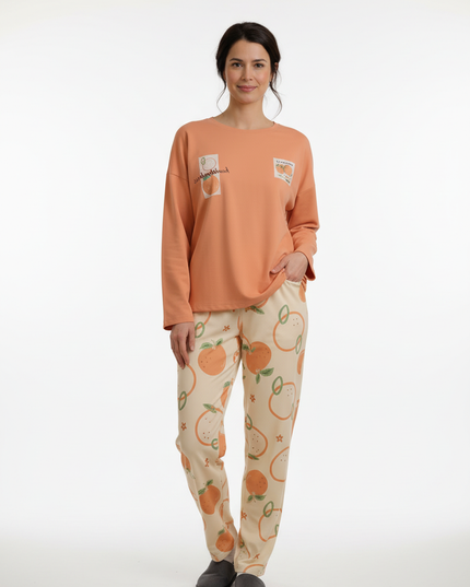 Hausanzug Pfirsichmotiv Orange - leichter Jersey - Ansicht 5