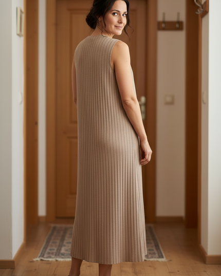 Hauskleid Strick Beige im Set mit Strickjacke - Ansicht 2