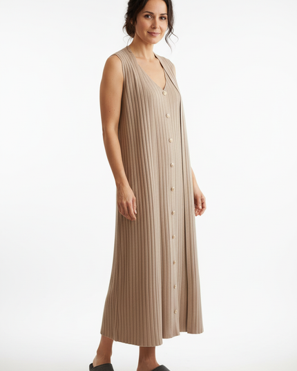Hauskleid Strick Beige im Set mit Strickjacke - Ansicht 5