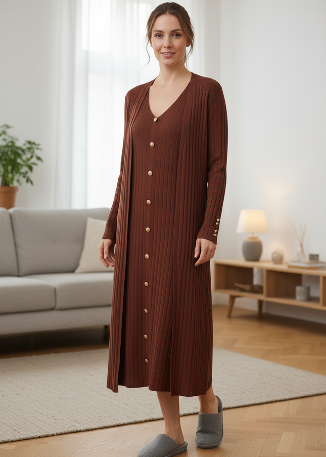 Hauskleid Strick Braun im Set - Ansicht 1
