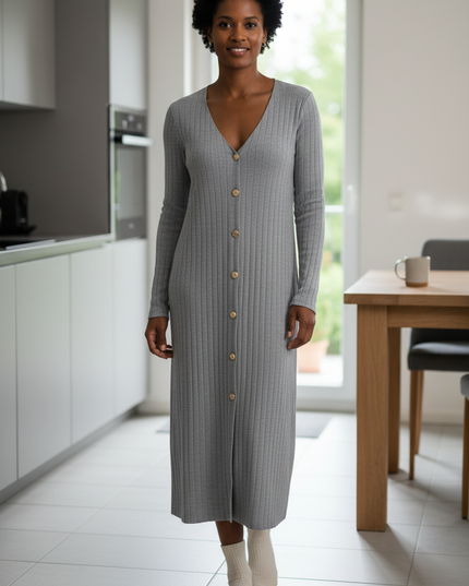 Hauskleid Strick Grau: Set mit Strickjacke - Ansicht 1