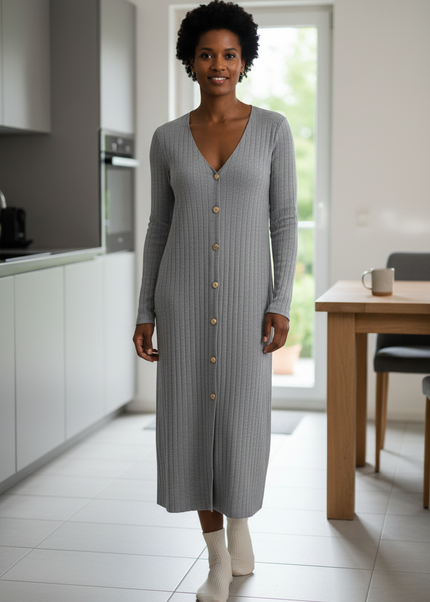 Hauskleid Strick Grau: Set mit Strickjacke - Ansicht 1