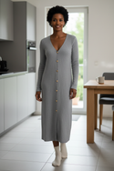Hauskleid Strick Grau: Set mit Strickjacke - Ansicht 1