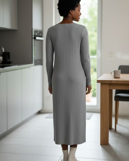 Hauskleid Strick Grau: Set mit Strickjacke - Ansicht 2