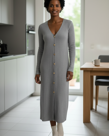 Hauskleid Strick Grau: Set mit Strickjacke - Ansicht 3