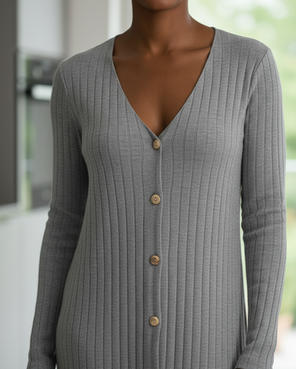 Hauskleid Strick Grau: Set mit Strickjacke - Ansicht 4