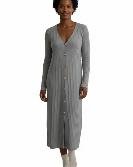 Hauskleid Strick Grau: Set mit Strickjacke - Ansicht 5