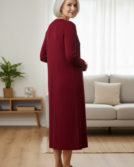 Hauskleid Strick Weinrot - Set mit Strickjacke - Ansicht 2