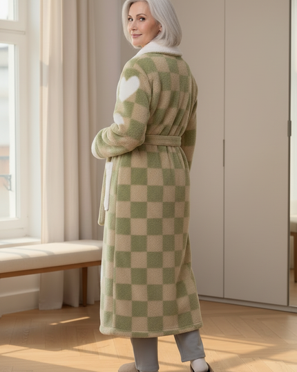 Hausmantel Damen Lang in Grün mit Schalkragen - Ansicht 2