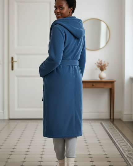 Hausmantel mit Kapuze Blau - weicher Fleece - Ansicht 2