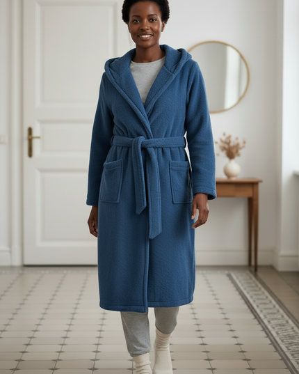 Hausmantel mit Kapuze Blau - weicher Fleece - Ansicht 3