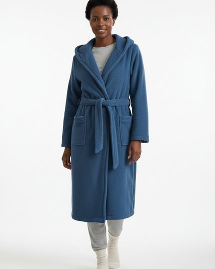 Hausmantel mit Kapuze Blau - weicher Fleece - Ansicht 5
