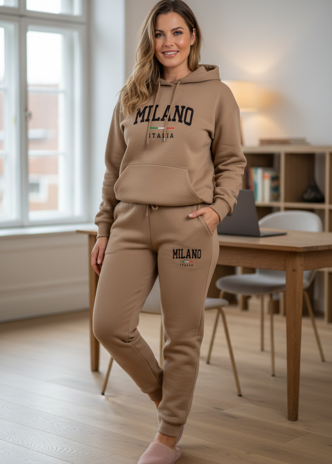 Jogginganzug mit Kapuze Camel aus Fleece - Ansicht 1