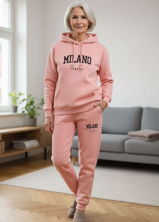 Jogginganzug mit Kapuze Rosa - Fleece Zweiteiler - Ansicht 1