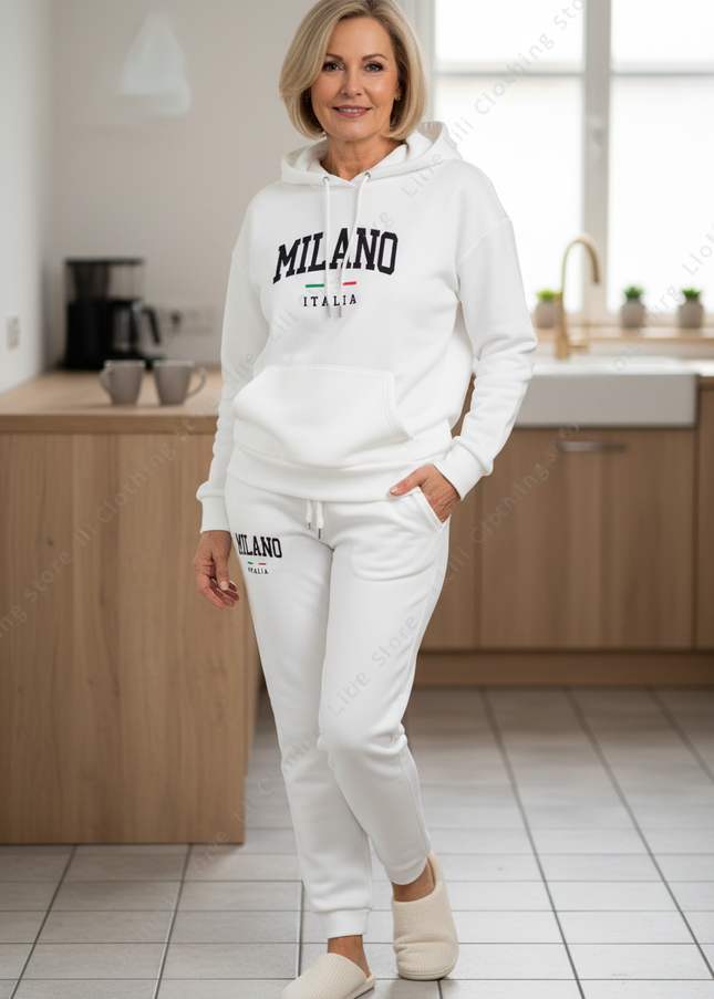 Jogginganzug mit Kapuze Weiß Damen elegant kaufen - Ansicht 1