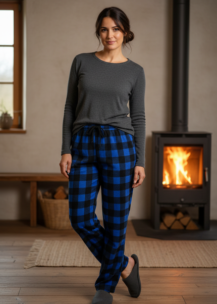 Karo Jogginghose Blau - warme Fleece-Hose - Ansicht 1