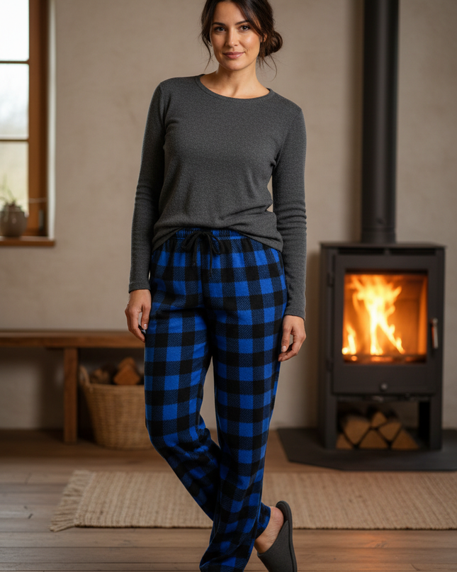 Karo Jogginghose Blau - warme Fleece-Hose - Ansicht 1