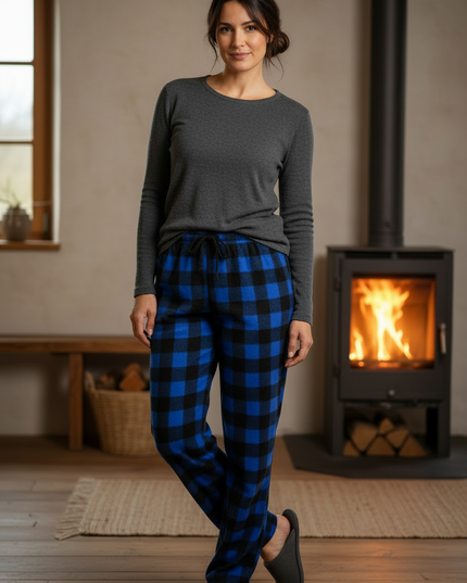 Karo Jogginghose Blau - warme Fleece-Hose - Ansicht 3