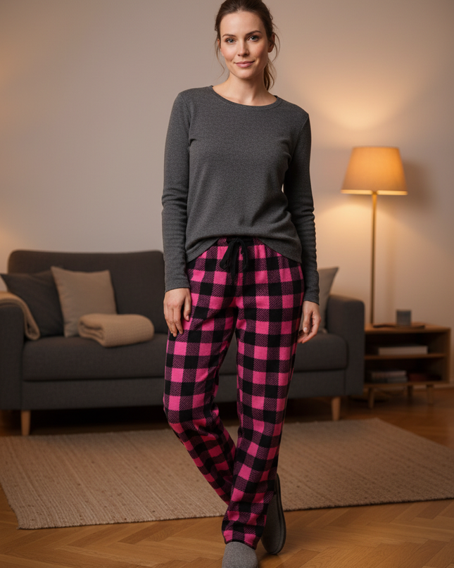 Karo Jogginghose Pink: warme Fleece-Jogginghose - Ansicht 1