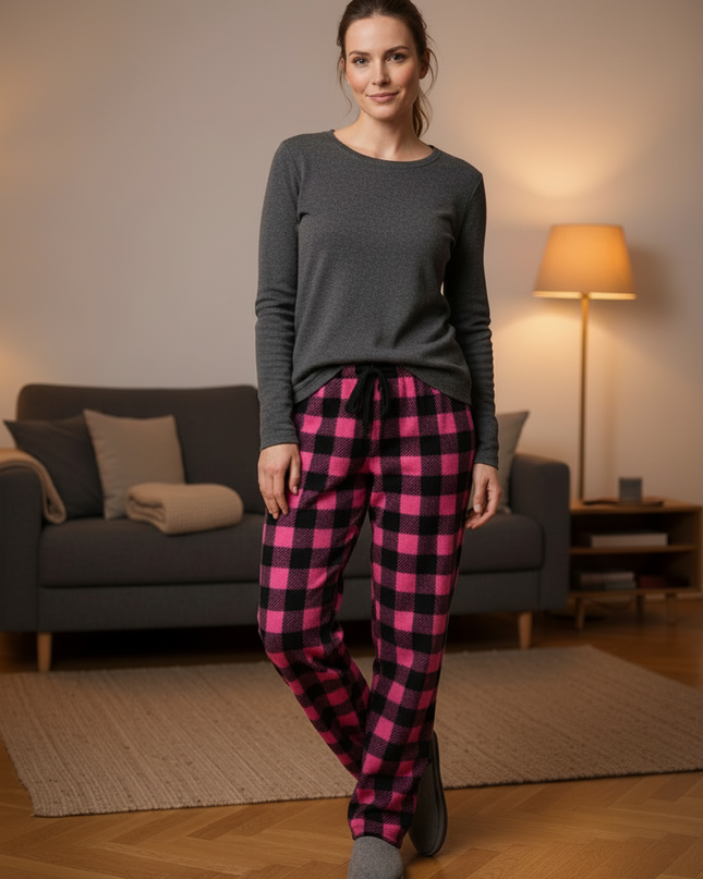 Karo Jogginghose Pink: warme Fleece-Jogginghose - Ansicht 3