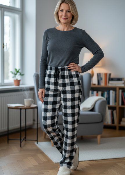 Karo Jogginghose Weiß: Weiche Fleecejogginghose - Ansicht 1
