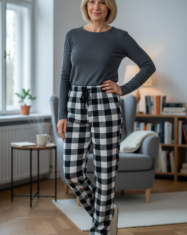 Karo Jogginghose Weiß: Weiche Fleecejogginghose - Ansicht 1