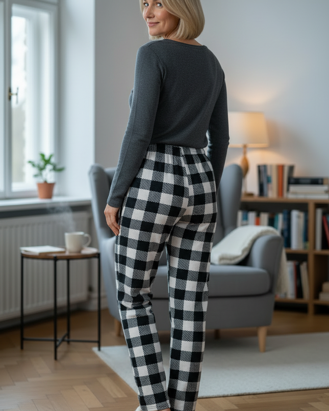 Karo Jogginghose Weiß: Weiche Fleecejogginghose - Ansicht 2