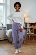 Kuschel Jogginghose Lila - warme Plüschhose mit Zopfmuster - Ansicht 1