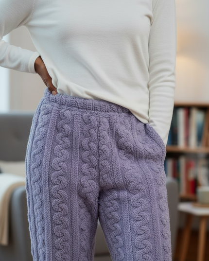 Kuschel Jogginghose Lila - warme Plüschhose mit Zopfmuster - Ansicht 4