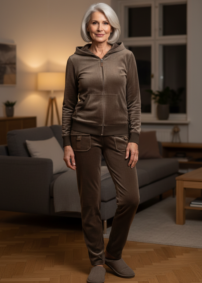 Nicki Freizeitanzug Braun für Damen mit Kapuze und Hose - Ansicht 1