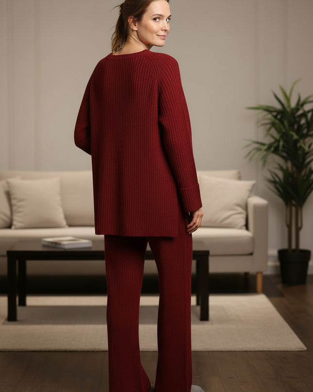 Strick Hausanzug Damen Weinrot: Loungewear-Set - Ansicht 2