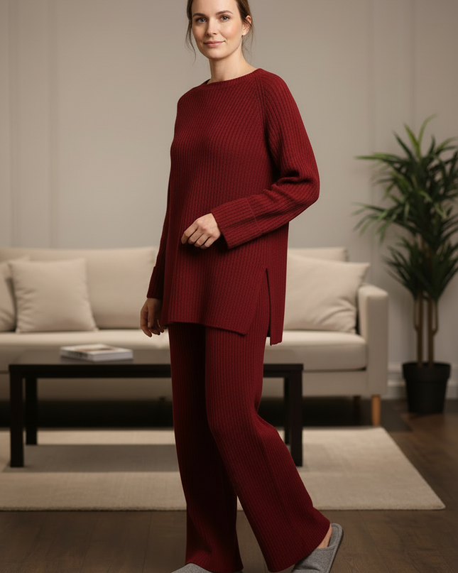 Strick Hausanzug Damen Weinrot: Loungewear-Set - Ansicht 3