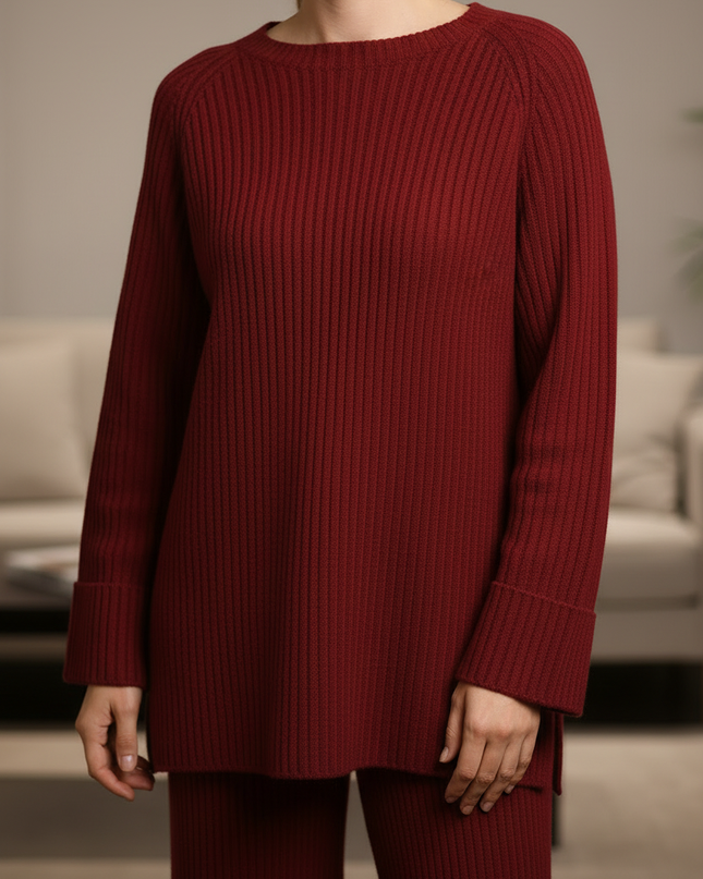 Strick Hausanzug Damen Weinrot: Loungewear-Set - Ansicht 4