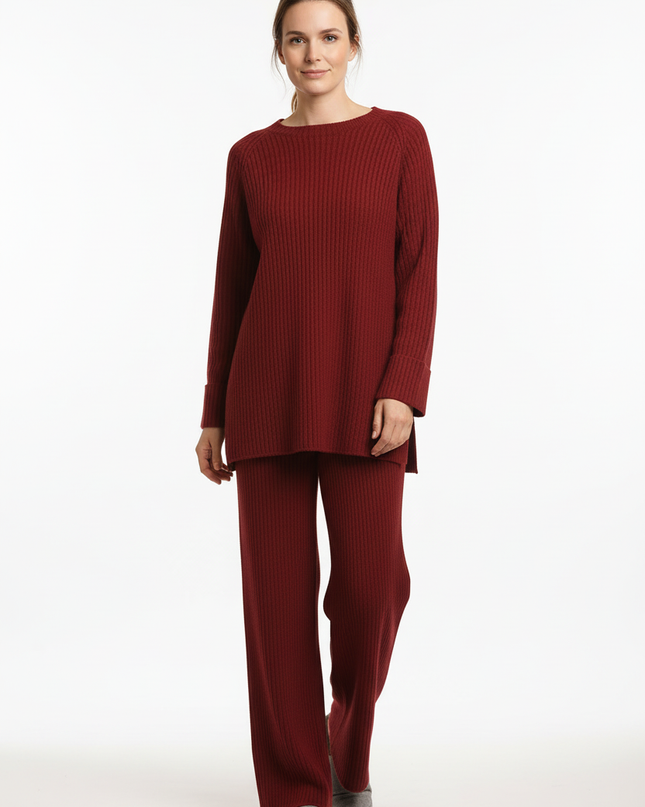 Strick Hausanzug Damen Weinrot: Loungewear-Set - Ansicht 5